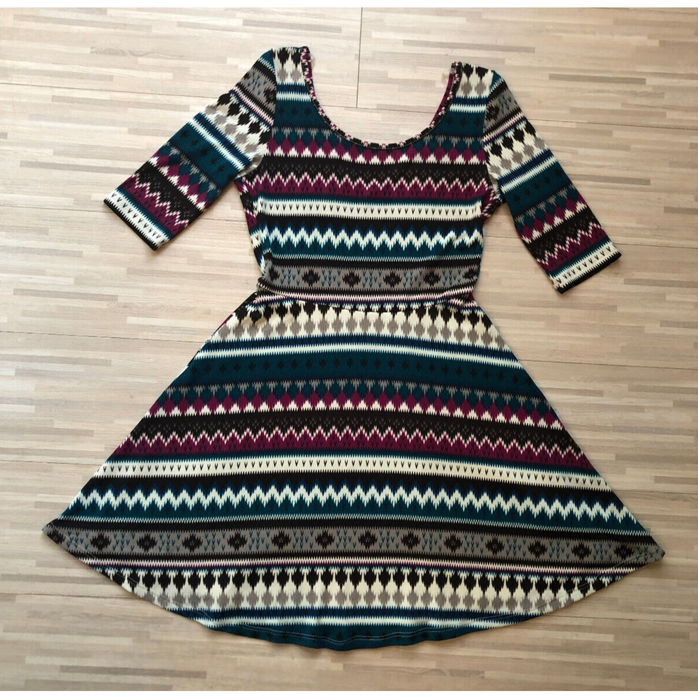 Pink Owl, Cinched Waist Dress, Tribal Aztec, Women's Size Small